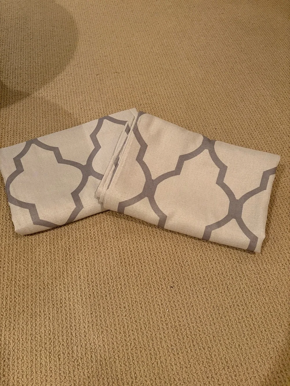 Beige and Gray Trellis Pattern Grommet Curtains Set of 2